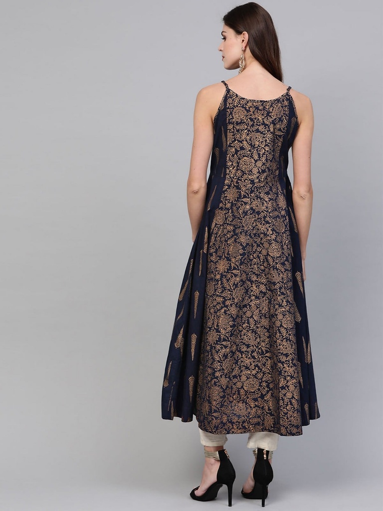 Printed Navy Blue Strappy Kurta
