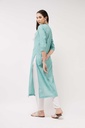 Chambray Quarter Sleeve Embroidered Kurta