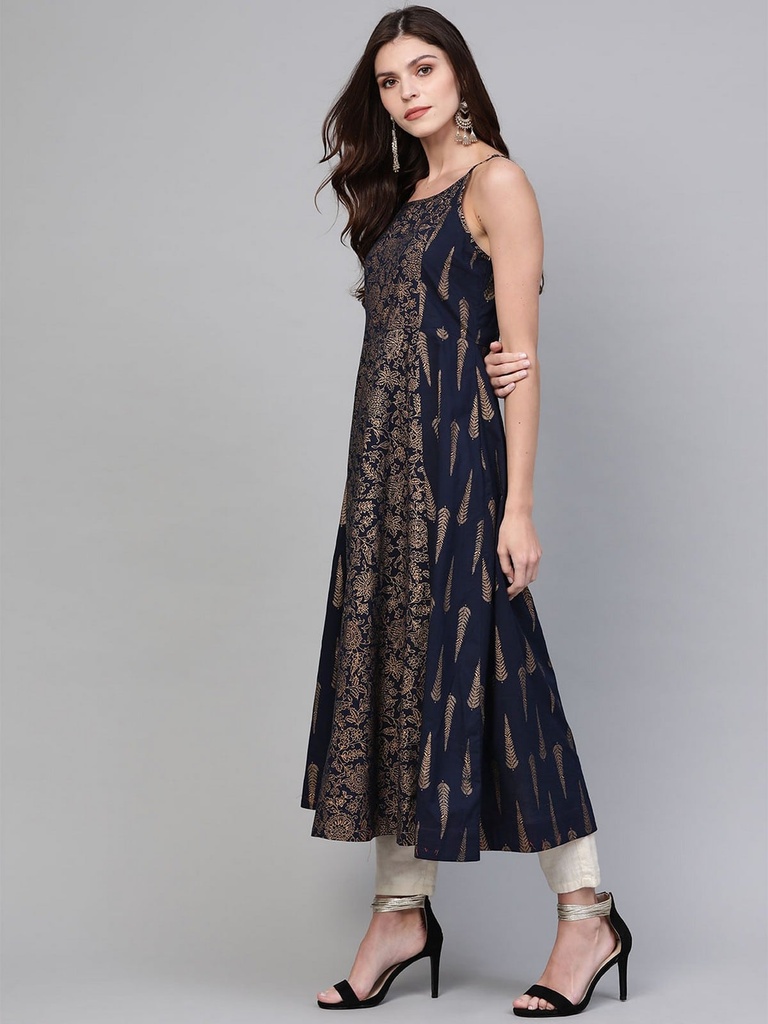 Printed Navy Blue Strappy Kurta