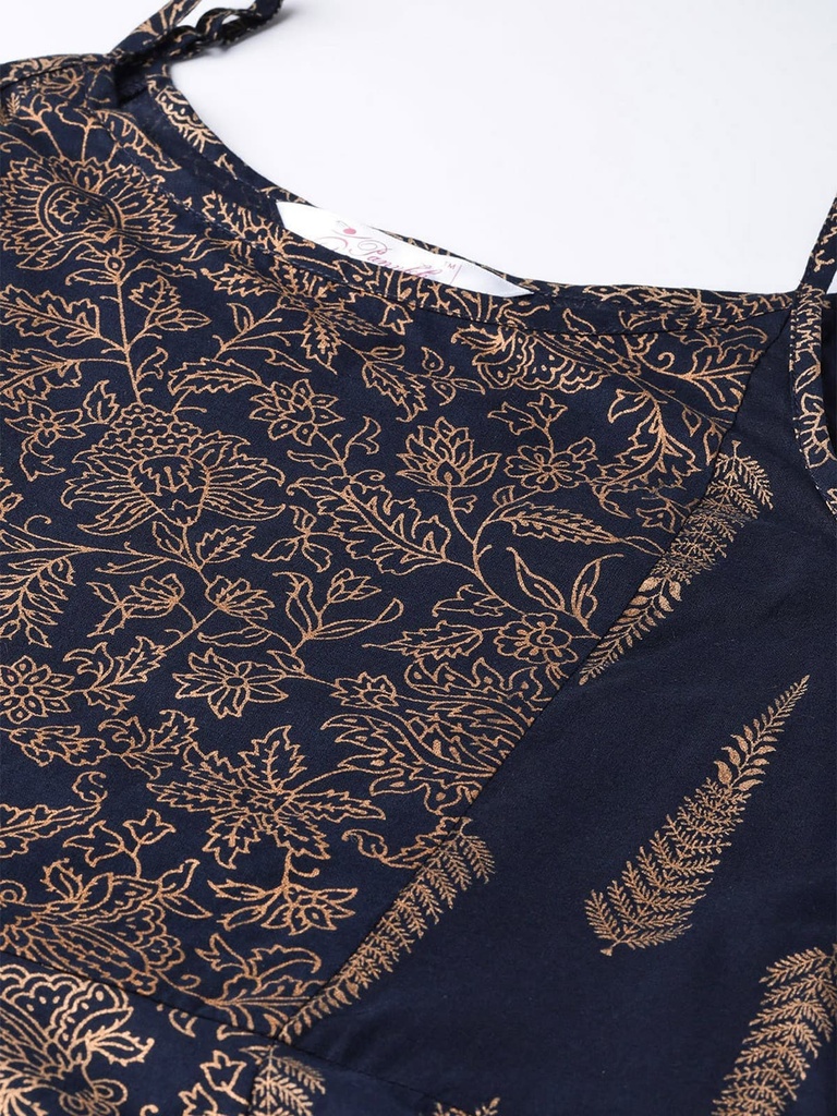 Printed Navy Blue Strappy Kurta