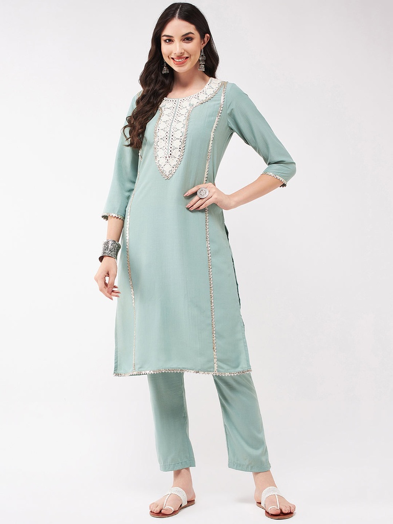Neck-Patch Panelled Festive Embroidered Kurta