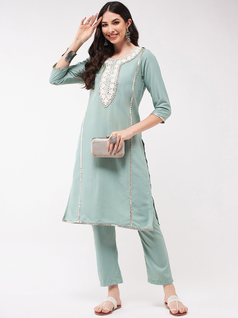 Neck-Patch Panelled Festive Embroidered Kurta