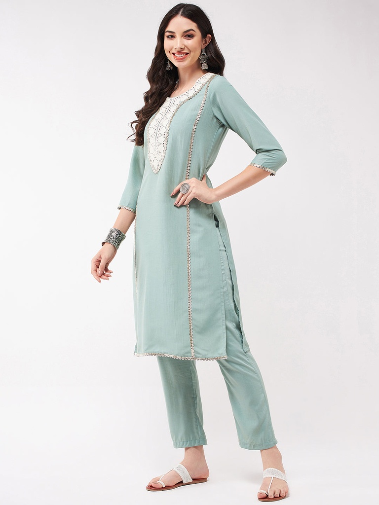 Neck-Patch Panelled Festive Embroidered Kurta
