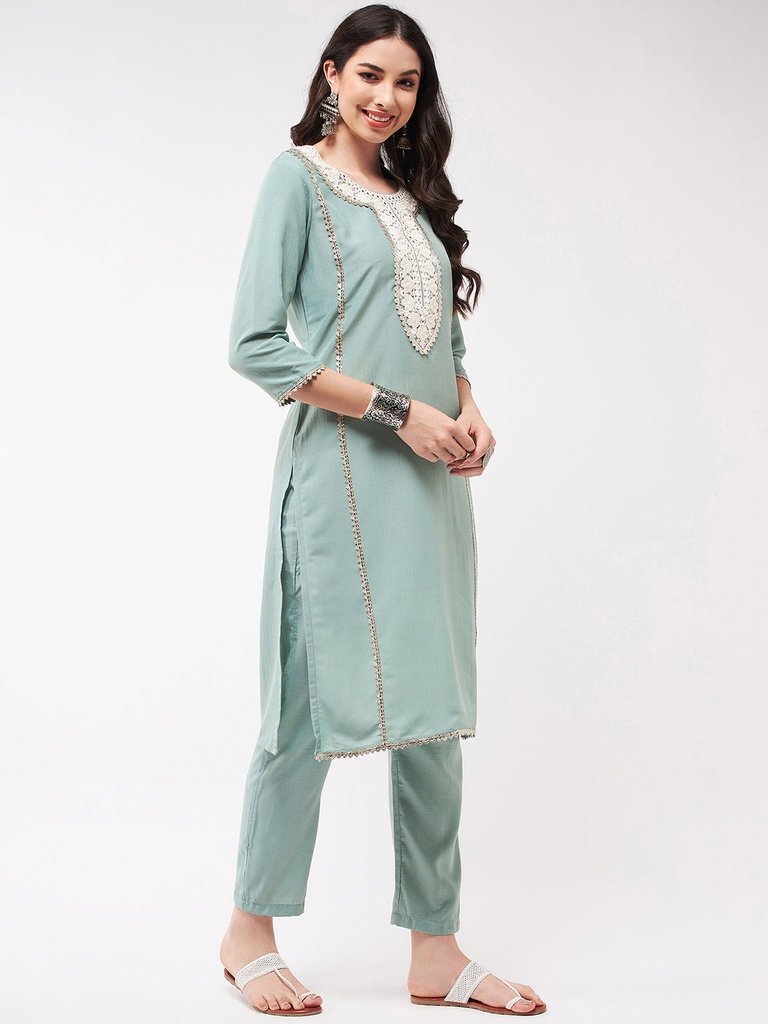Neck-Patch Panelled Festive Embroidered Kurta