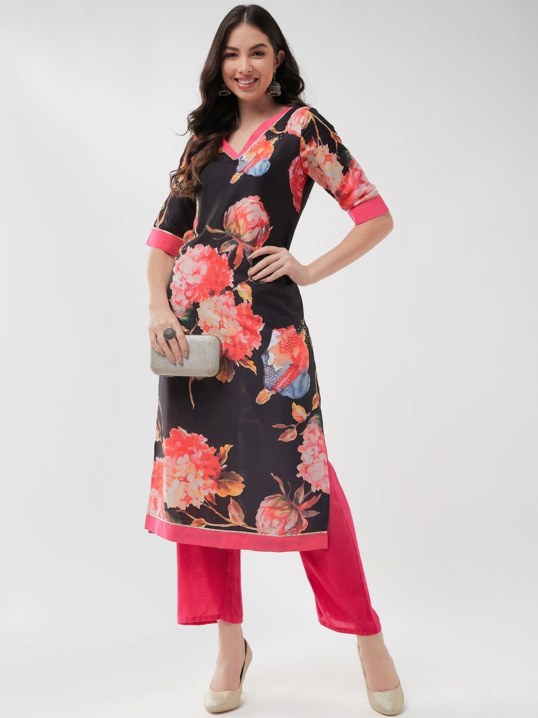 Wedding Floral Digital Print V-Neck Kurta