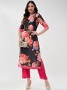 Wedding Floral Digital Print V-Neck Kurta