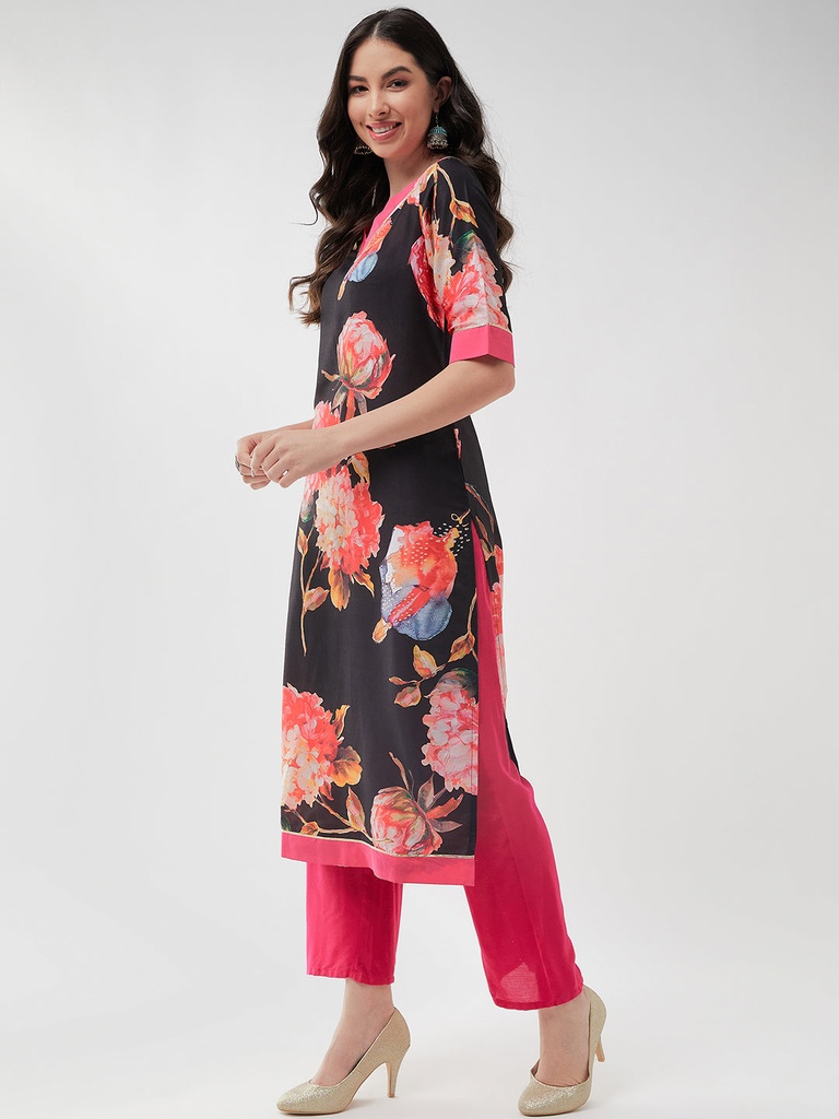 Wedding Floral Digital Print V-Neck Kurta