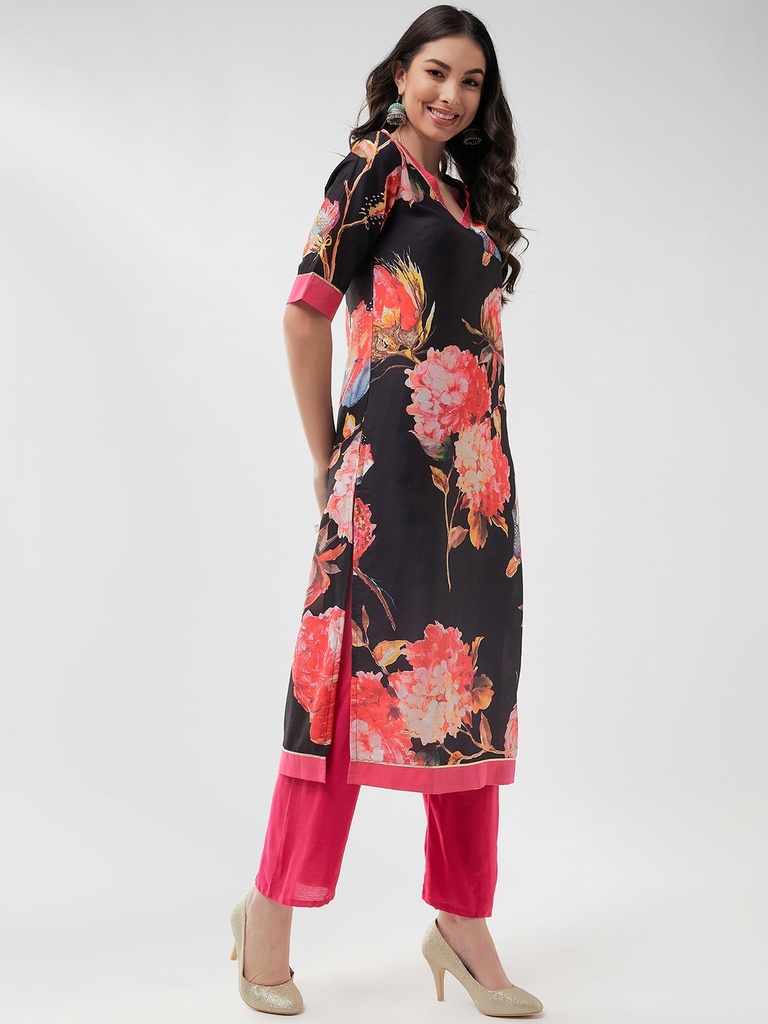 Wedding Floral Digital Print V-Neck Kurta