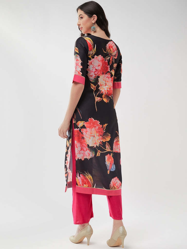 Wedding Floral Digital Print V-Neck Kurta