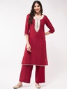 Embroidered Neck-Patch Panelled Festive Kurta With Laces