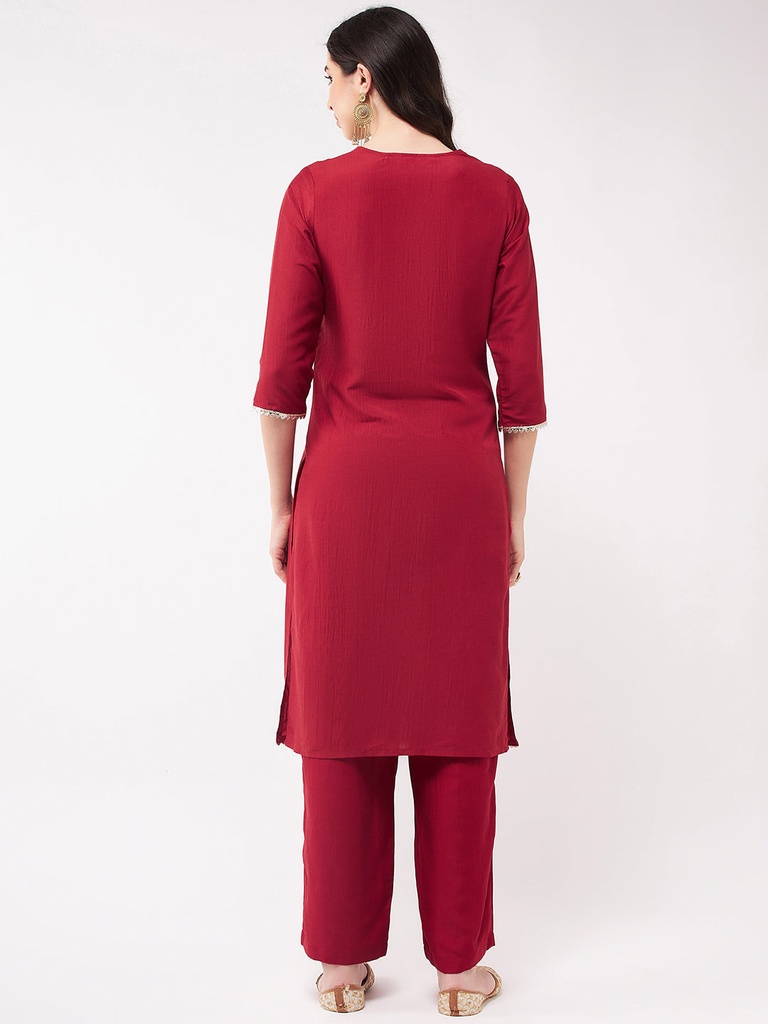 Embroidered Neck-Patch Panelled Festive Kurta With Laces
