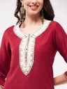 Embroidered Neck-Patch Panelled Festive Kurta With Laces