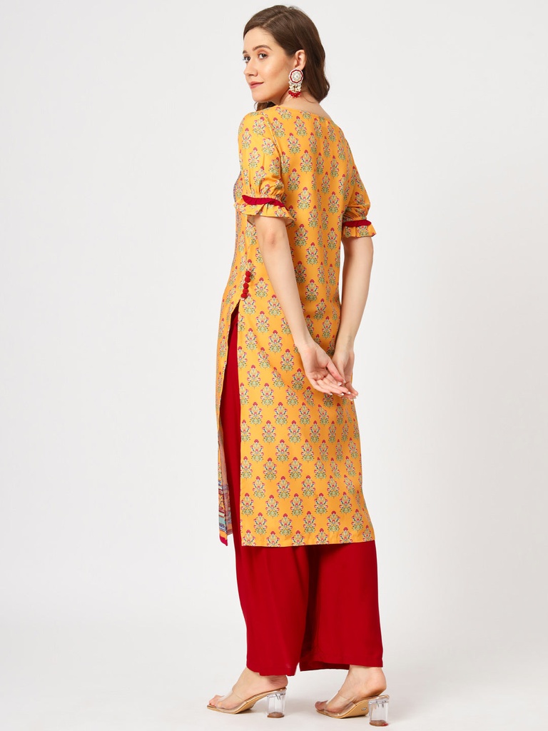 Digital Print Laced V-Neck Wedding Kurta