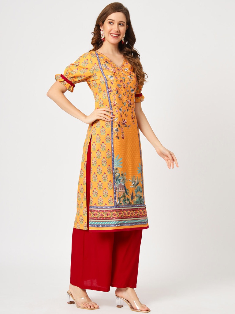 Digital Print Laced V-Neck Wedding Kurta