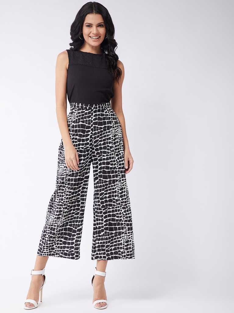Jungle Safari Sheer Yoke Sleeveless Jumpsuit