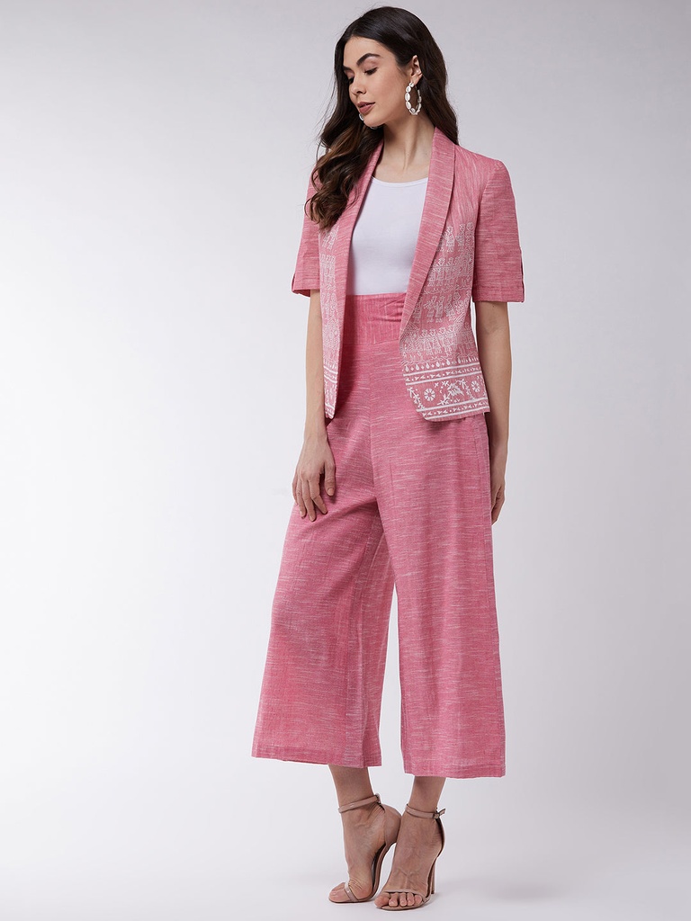 Chambray High-Waist Blazer Pant Set