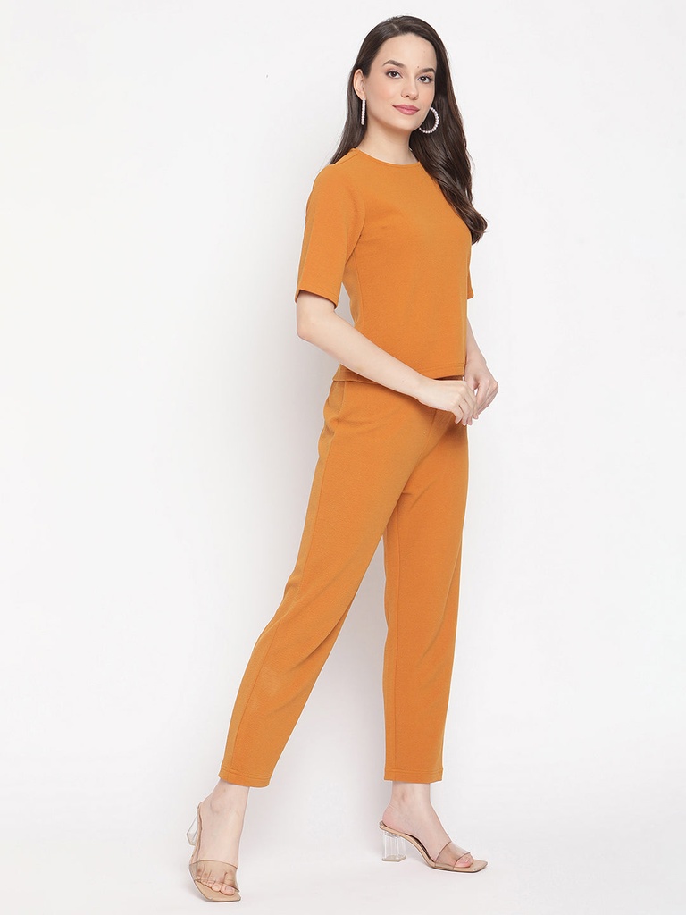 Solid Mustard Tonal Top And Pant Set