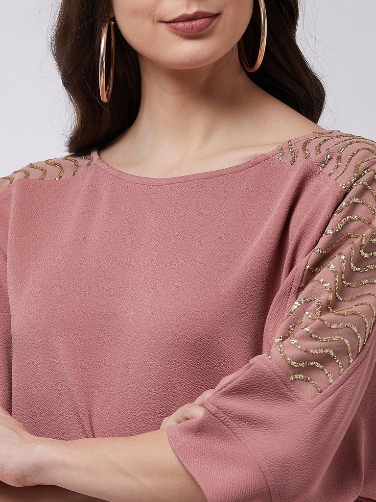 Shimmer Detailed Solid Loose Top Pant Set 