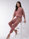 Shimmer Detailed Solid Loose Top Pant Set 