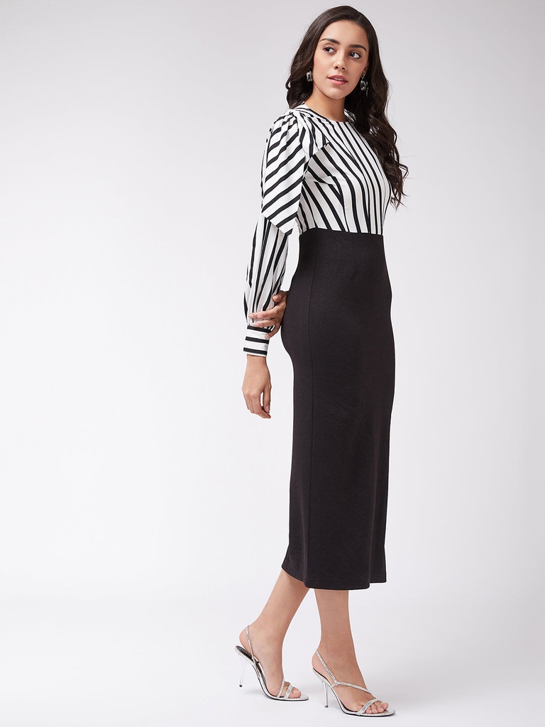 Fitted Dress with Monocromatic Stripe