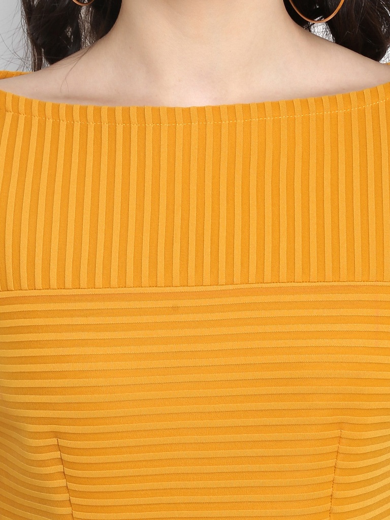 Self Striped Solid Dress With Cap Sleeves