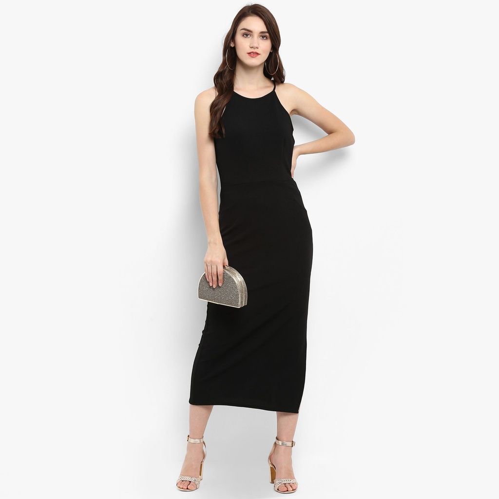 Incut Fitted Solid Midi Dress