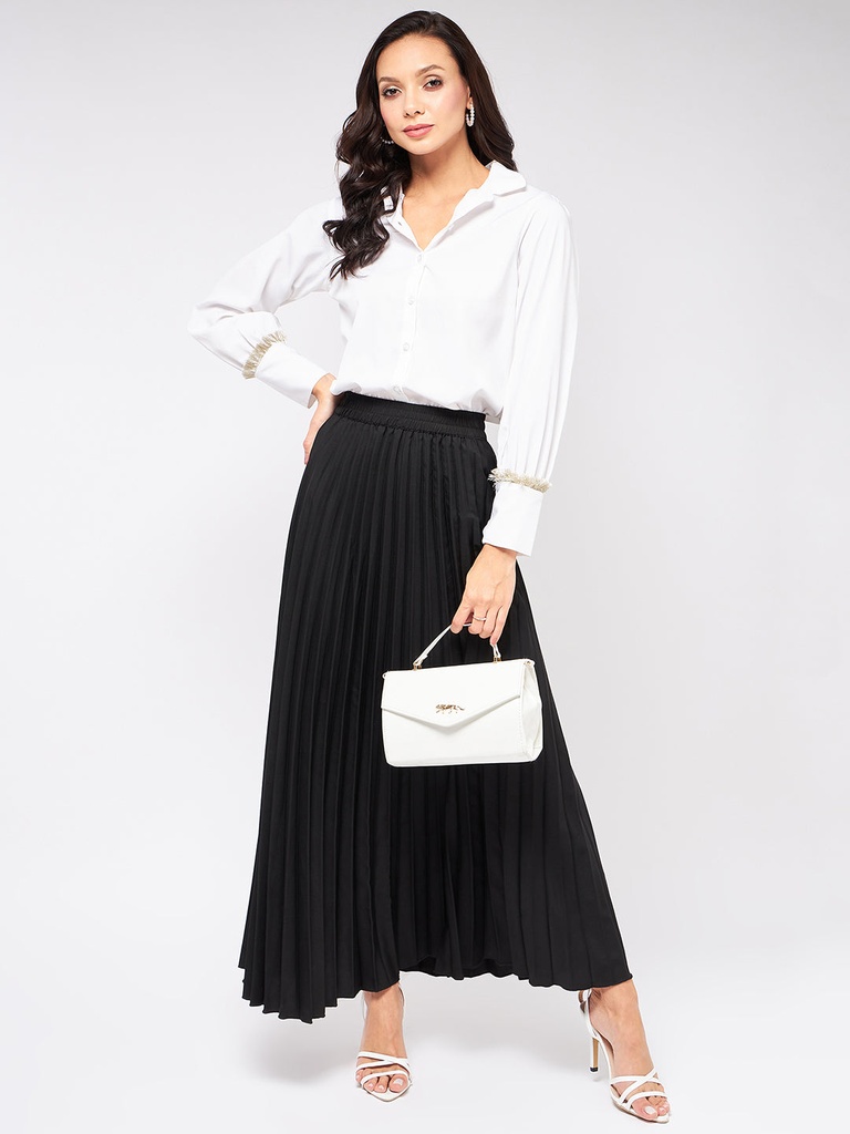 Cuff Lace Solid Shirt Top