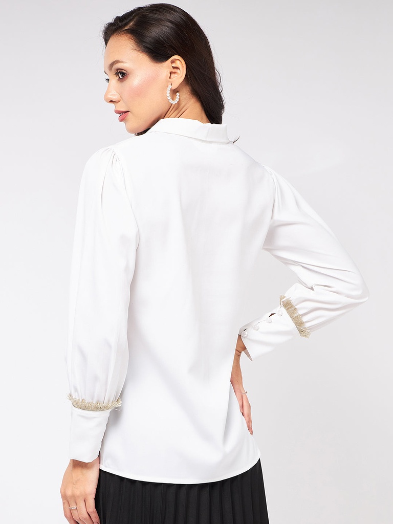 Cuff Lace Solid Shirt Top