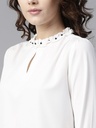 Pearl Embellished Ruffled Collar Top