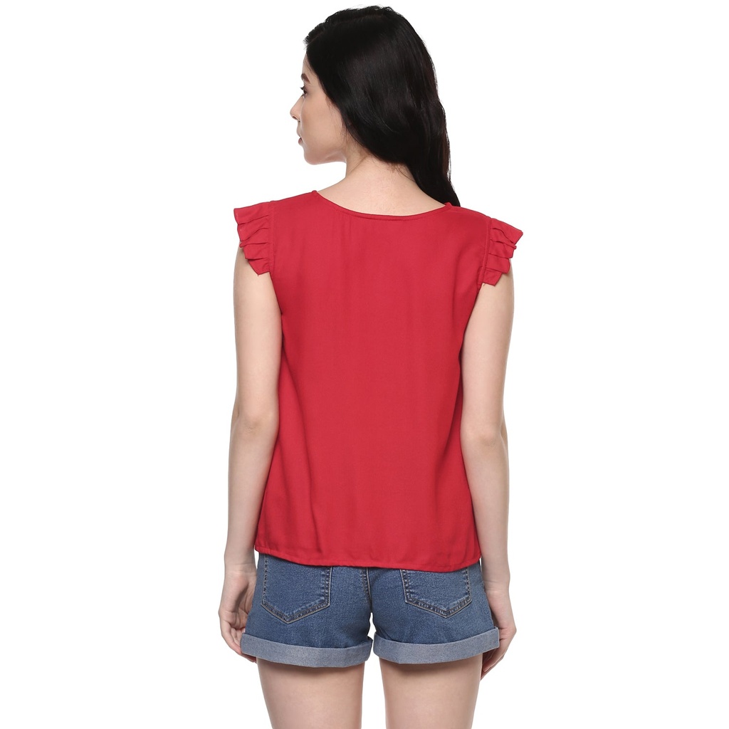 Sleeve Pleat Solid Top