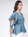 Overlap Flared Sleeves Top