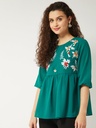 Embroidered Folral Printed Sheer Top