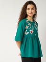 Embroidered Folral Printed Sheer Top