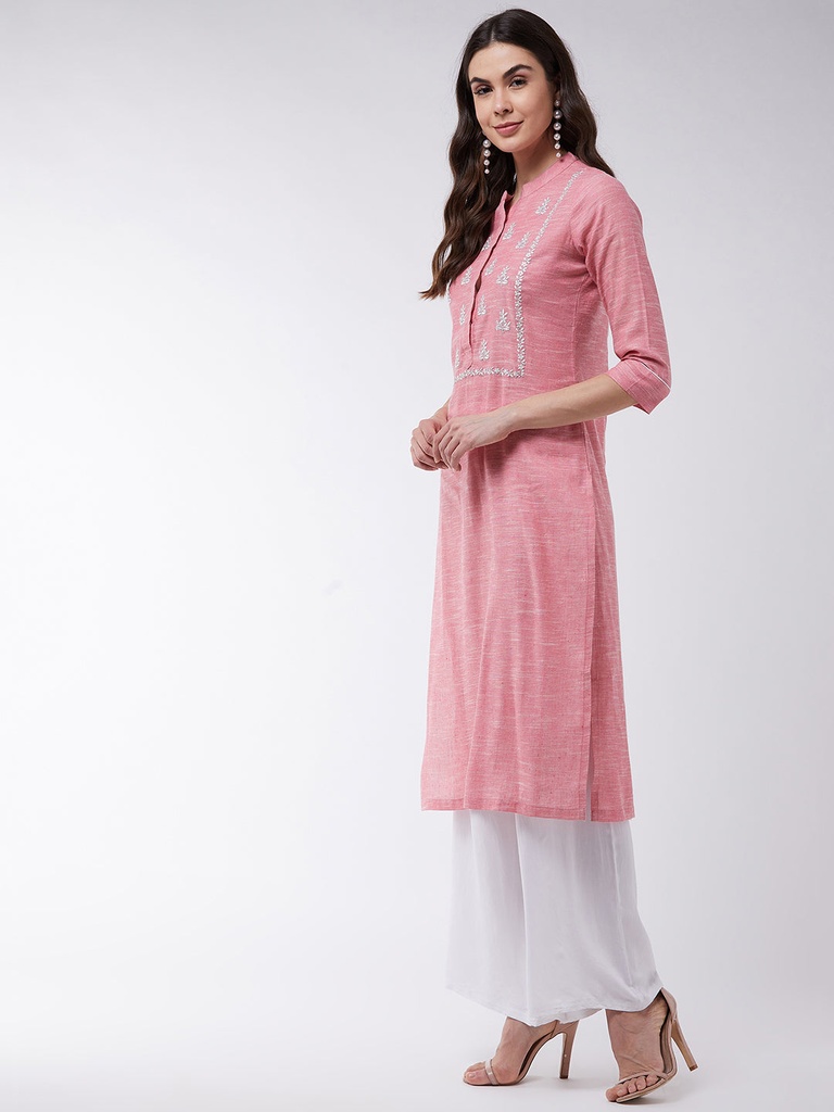 Chambray Yoke Embroidered Design Kurta
