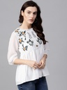 White Embroidered Floral Sheer Top