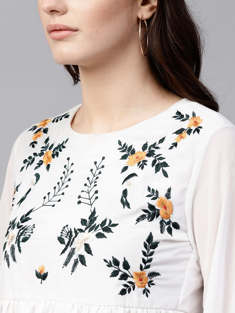 White Embroidered Floral Sheer Top
