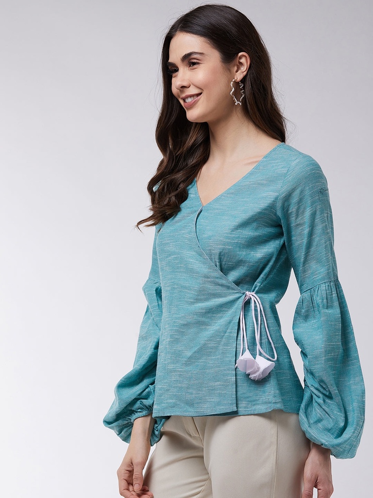 Extended Puff Sleeve Chambray Top