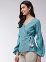 Extended Puff Sleeve Chambray Top