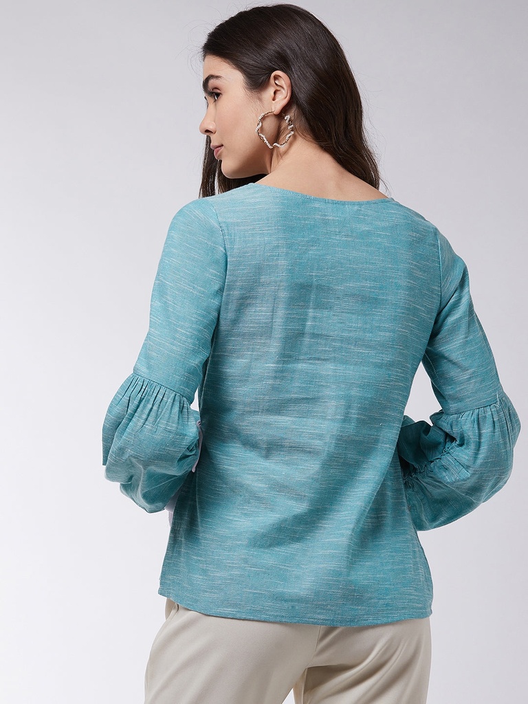 Extended Puff Sleeve Chambray Top