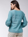 Extended Puff Sleeve Chambray Top