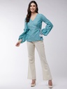 Extended Puff Sleeve Chambray Top