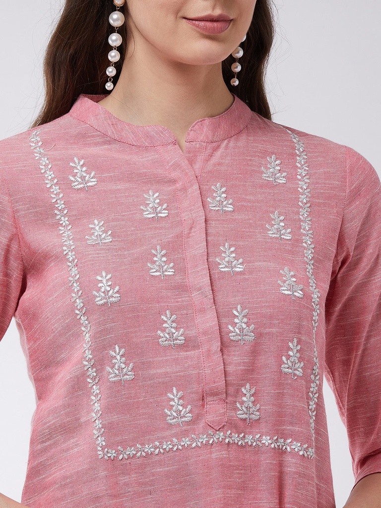 Chambray Yoke Embroidered Design Kurta