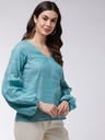 Extended Puff Sleeve Chambray Top