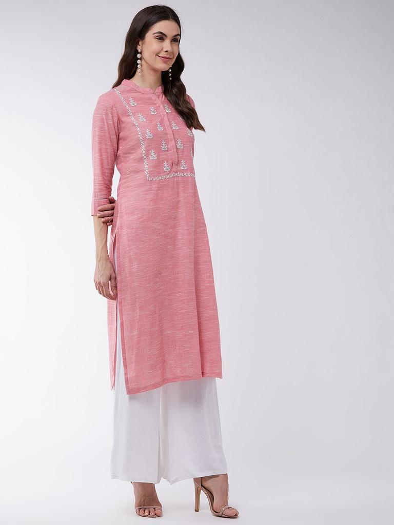 Chambray Yoke Embroidered Design Kurta