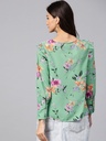 Green Floral Shoulder Ruffle Top