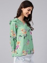 Green Floral Shoulder Ruffle Top