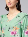 Green Floral Shoulder Ruffle Top