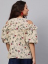 Floral Cold-Shoulder Voluminous Sleeves Top