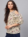 Floral Cold-Shoulder Voluminous Sleeves Top
