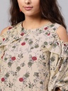 Floral Cold-Shoulder Voluminous Sleeves Top